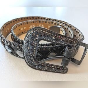 Studded Mirrored Leather Belt